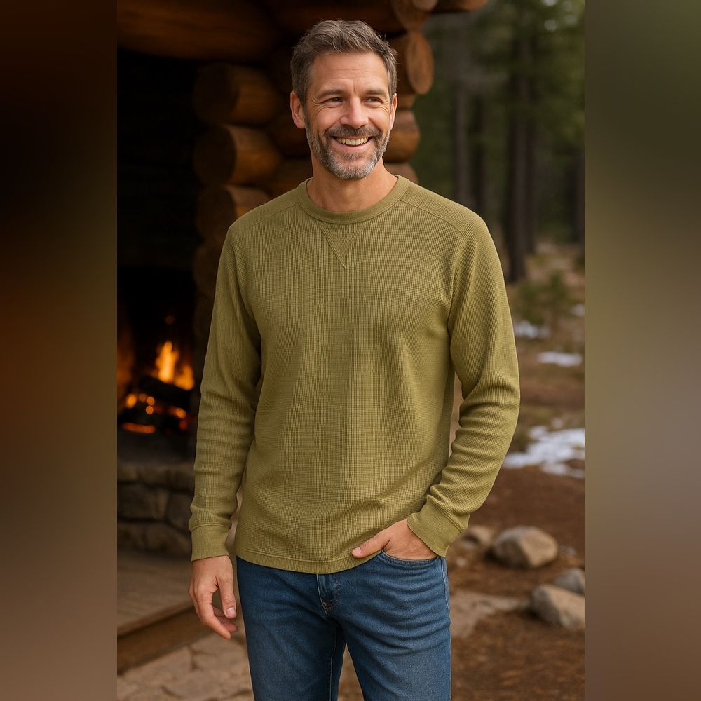Toad&Co Framer II Long Sleeve Thermal Crew Shirt Olive Green Size Large